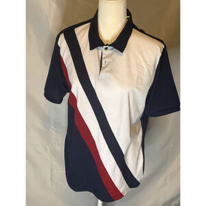 SHEIN Men’s Diagonal Stripe Colorblock Polo Shirt Navy White Red Size M Medium
